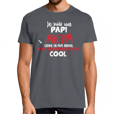 T-SHIRT JE SUIS UN PAPI BRETON” – Cadeau grand-père humour Bretagne col rond