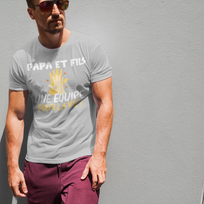 T-SHIRT PAPA ET FILS UNE ÉQUIPE POUR LA VIE