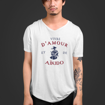 T-SHIRT VIVRE D'AMOUR ET D'AÏKIDO POUR HOMME