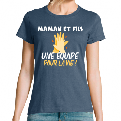 T-SHIRT MAMAN ET FILS UNE ÉQUIPE POUR LA VIE