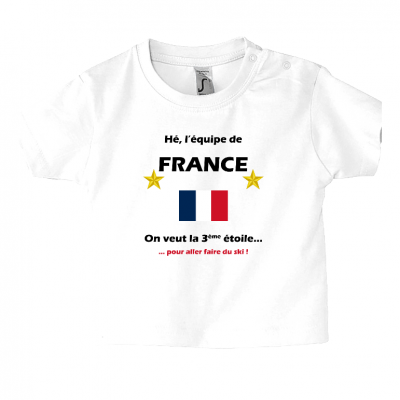 T-shirt Bébé France Foot - La 3ème étoile pour aller faire du ski !