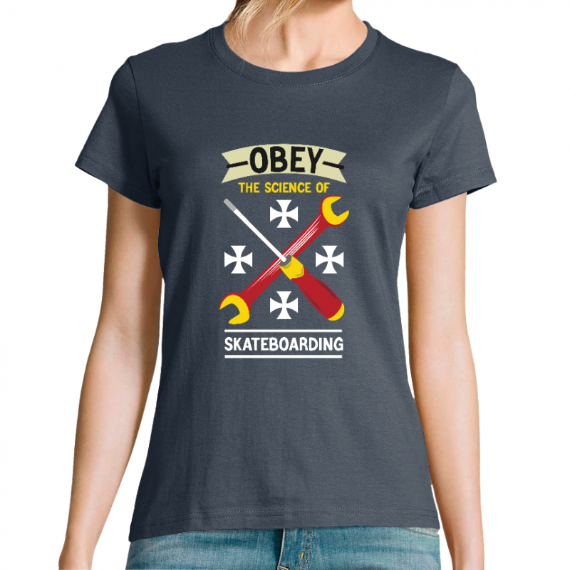 T-SHIRT OBEY THE SCIENCE OF SKATEBOARDING FEMME