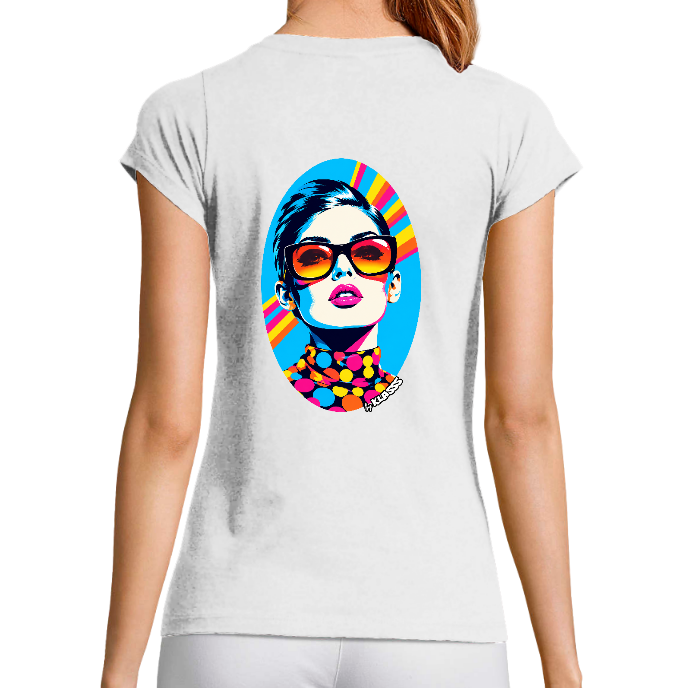 T-shirt Femme col V KLASSS "VINTAGE MODEL STYLE ONE", Design chic