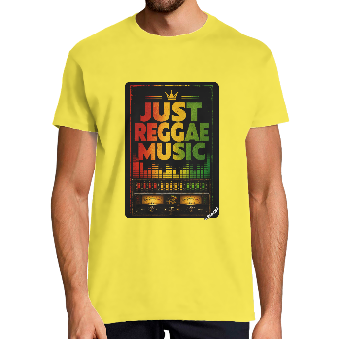 T-SHIRT HOMME "JUST REGGAE MUSIC" KLASSS, Style Jamaïque Rasta, col rond 190 gr