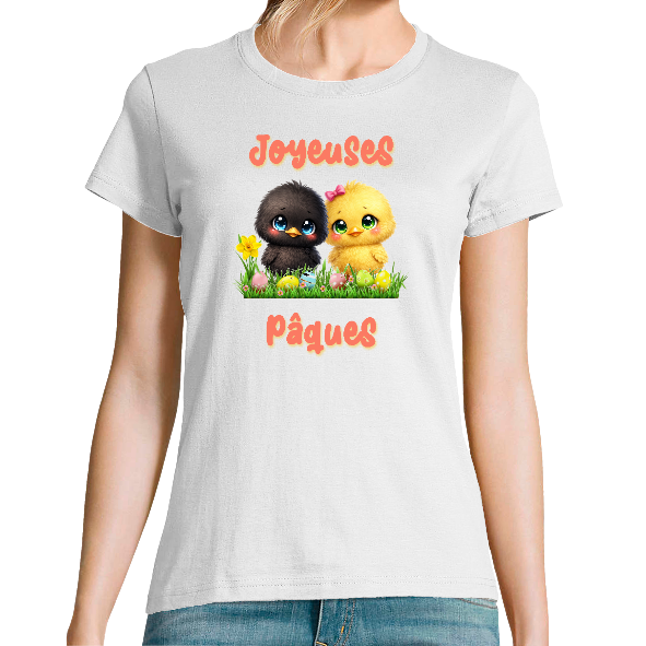 T-shirt femme Joyeuses Pâques poussins kawaii – tee-shirt Pâques mignon