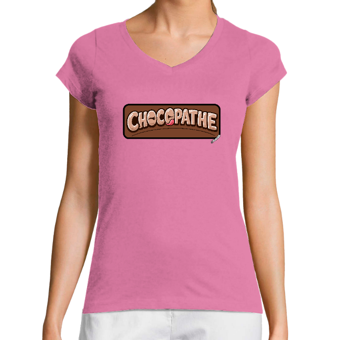 T-SHIRT FEMME COL V KLASSS "CHOCOPATHE brown" - Coupe très ajustée, design Vintage