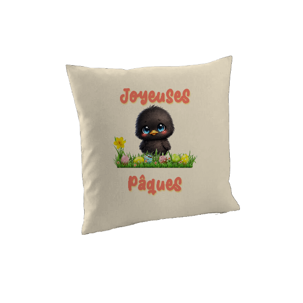 Housse de coussin Joyeuses Pâques poussin noir – coussin décoratif kawaii