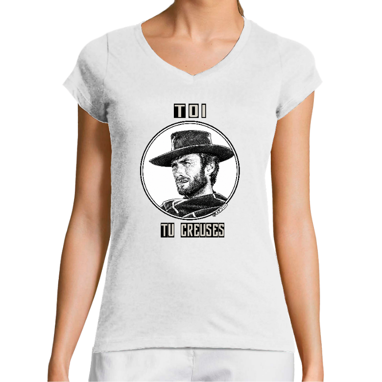 T-SHIRT FEMME COL V KLASSS VINTAGE ICONIQUE EASTWOOD" - Coupe très ajustée