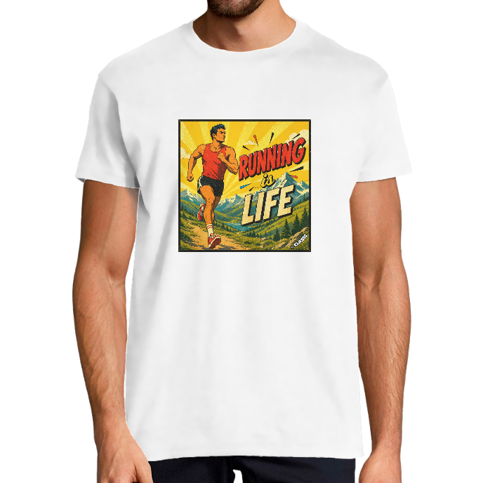T-SHIRT HOMME Vintage "RUNNING is LIFE" KLASSS col rond 190 gr