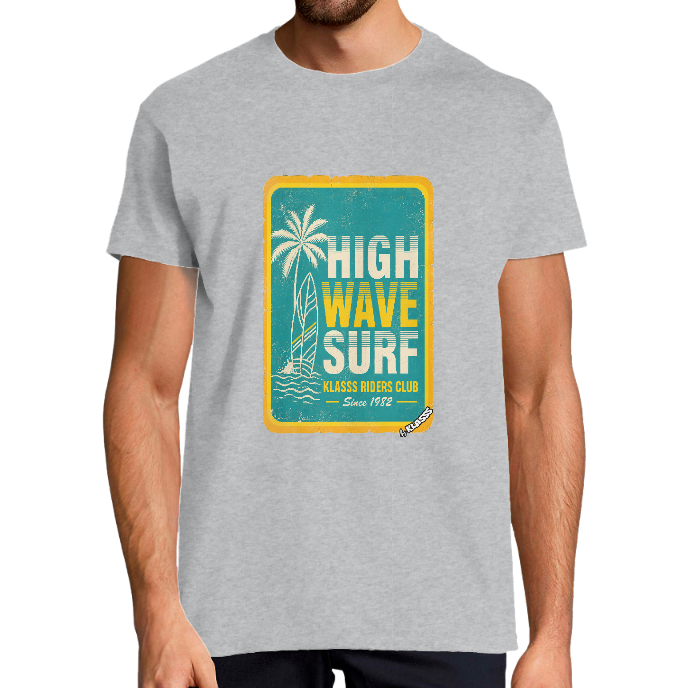 T-SHIRT HOMME KLASSS VINTAGE "HIGH WAVE SURF" col rond 190 gr