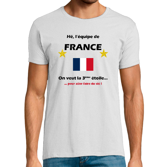 T-shirt Homme France Foot - La 3ème étoile pour aller faire du ski !