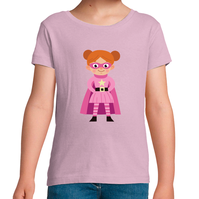 T-SHIRT SUPER-HÉROS ROSE FILLE 