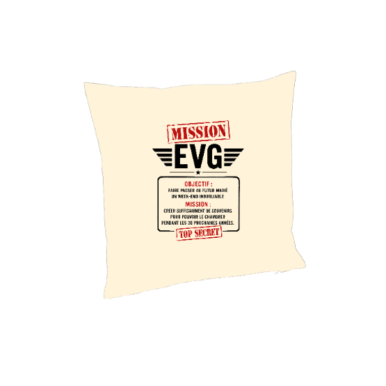 Coussin EVG 40 x 40 cm – Mission EVG – Cadeau Enterrement de Vie de Garçon