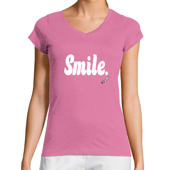T-SHIRT FEMME COL V KLASSS "SMILE." - Coupe très ajustée, design VINTAGE Chic