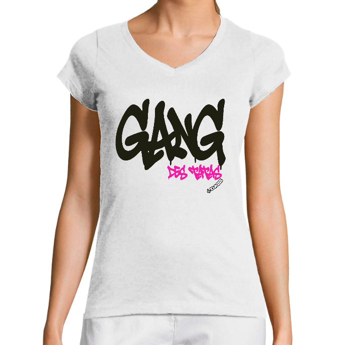 T-SHIRT FEMME COL V KLASSS "GANG DES TATAS" - Coupe très ajustée, HUMOUR STREET