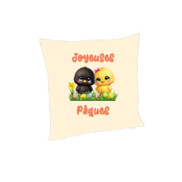 Housse de coussin Joyeuses Pâques poussins kawaii – déco Pâques