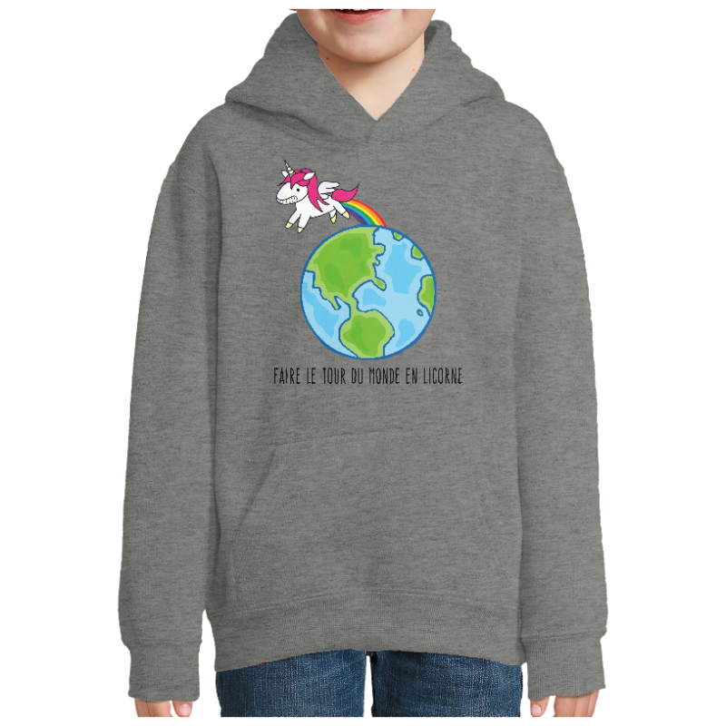 SWEAT ENFANT MIXTE - FAIRE LE TOUR DU MONDE EN LICORNE