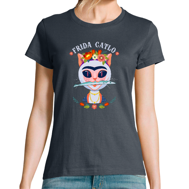 T-SHIRT VINTAGE CHAT FRIDA CATLO FEMME