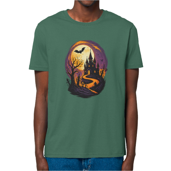 T-shirt Halloween Haunted Castle – Château hanté et pleine lune