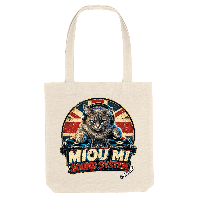TOTE BAG KLASSS VINTAGE "MIOU MI SOUND SYSTEM", sac tissu chat dj