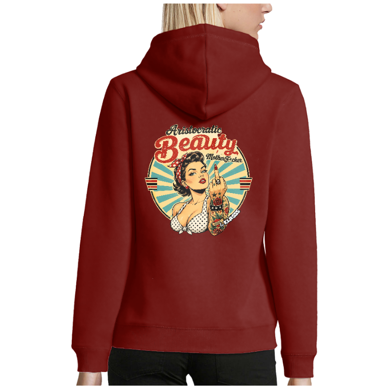 Sweatshirt femme capuche KLASSS "PIN-UP VINTAGE ARISTOCRATIC", 280 g/m²