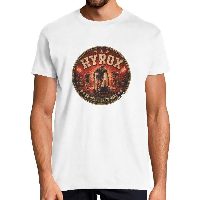 T-SHIRT HOMME Vintage "HIROX, GO HEAVY OR GO HOME" KLASSS col rond 190 gr