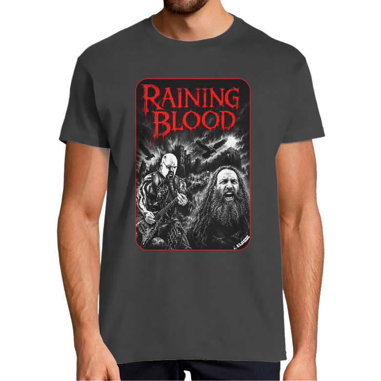 T-SHIRT HOMME KLASSS STYLE METAL "RAINING BLOOD", col rond 190 gr