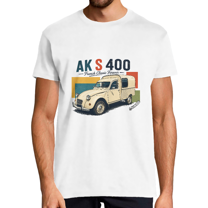T-SHIRT HOMME KLASSS VINTAGE "AK S 400 2 CV", Automobile, col rond 150 gr