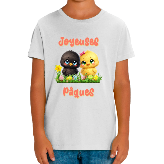 T-shirt Enfant Joyeuses Pâques avec Poussins Mignons