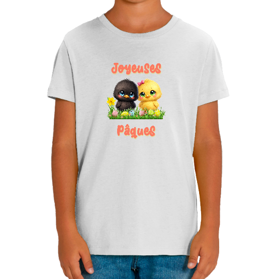 T-shirt Enfant Joyeuses Pâques avec Poussins Mignons