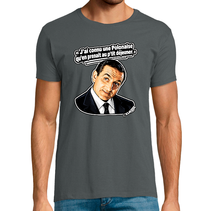 T-shirt FIT Homme VINTAGE CINEMA KLASSS "J'ai connu une polonaise qu'en prenait au p'tit déjeuner" col rond  coupe ajustée