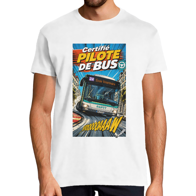 T-SHIRT HOMME KLASSS "Certifié PILOTE de BUS", col rond 190 gr