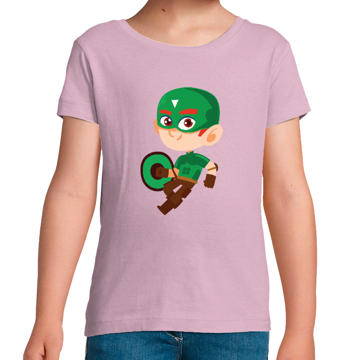 T-SHIRT SUPER-HÉROS AU CASQUE VERT FILLE