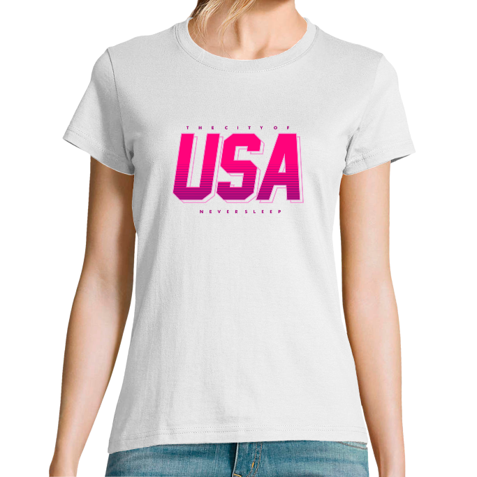 T-SHIRT USA NEVER SLEEP FEMME