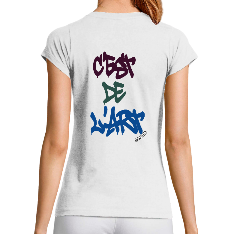 T-SHIRT FEMME COL V KLASSS "C'EST DE L'ART" - Coupe très ajustée, design Street Artiste