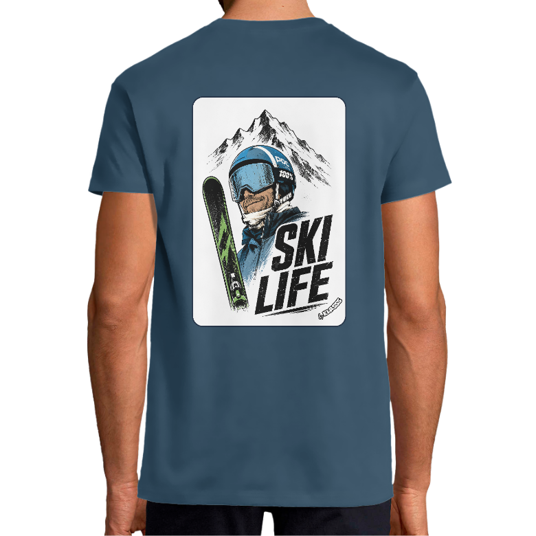 T-SHIRT HOMME KLASSS SPORT VINTAGE "SKI LIFE", col rond 150 gr