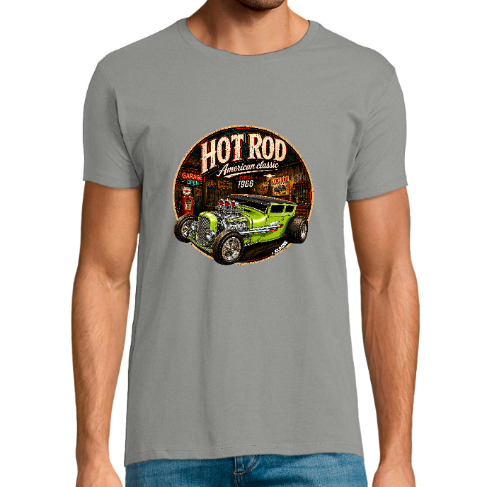 T-shirt Homme col rond REGENT FIT KLASSS "HOT ROD Vintage Green"