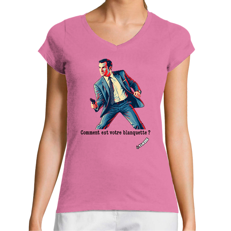 T-SHIRT FEMME COL V KLASSS VINTAGE "ICONIQUE OSS117" - Coupe très ajustée