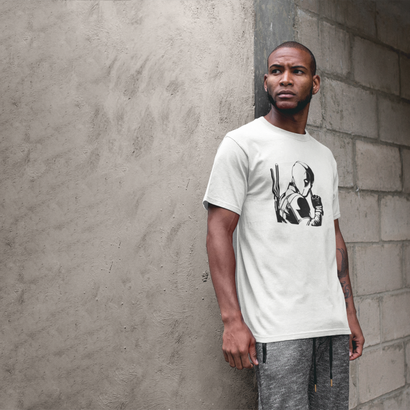 T-SHIRT DEADPOOL BLACK AND WHITE HOMME