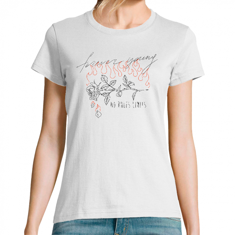 Face FOREVER YOUNG, NO RULES LIMITS - T-SHIRT FEMME