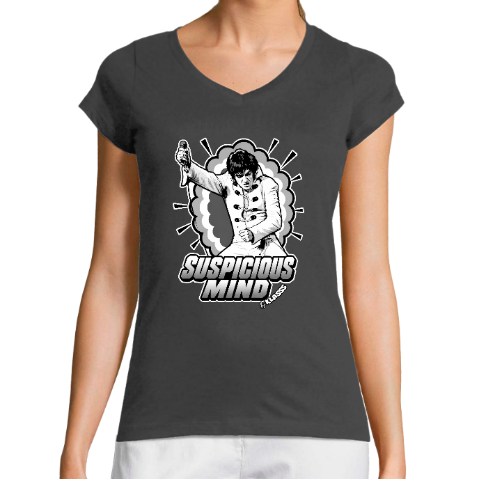 T-SHIRT FEMME COL V KLASSS VINTAGE "SUSPICIOUS MIND" - Coupe très ajustée, design ROCK Chic