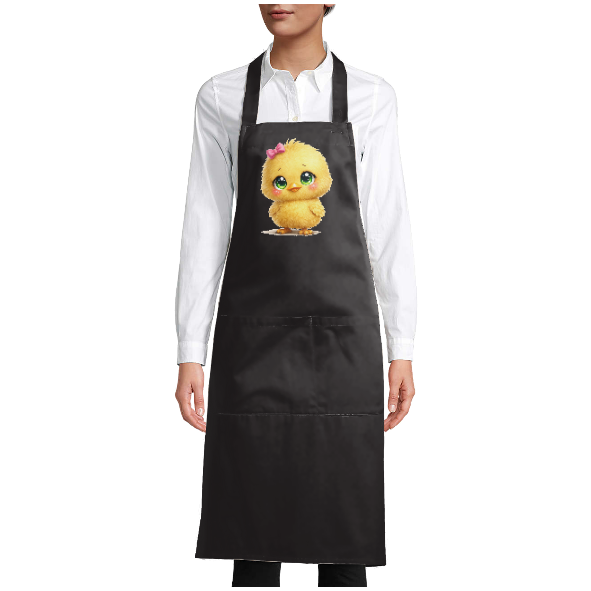 Tablier de cuisine noir Pâques  Poussin jaune mignon  style kawaii