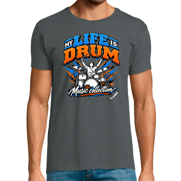 T-shirt Homme  FIT KLASSS "MY LIFE IS DRUM" col rond REGENT Style Musique