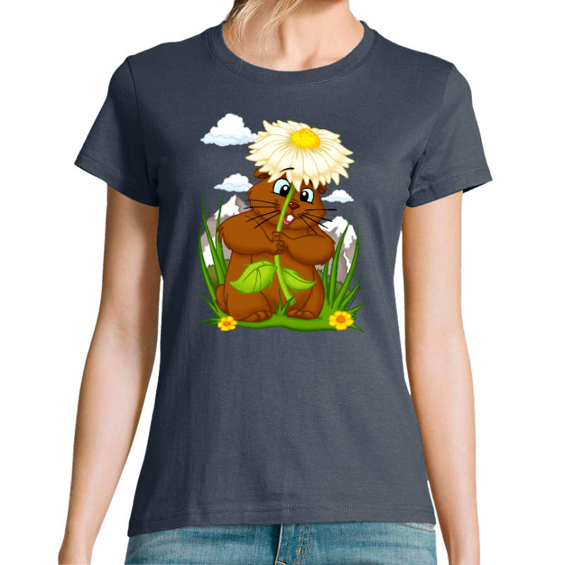 T-SHIRT MARMOTTE ET SA FLEUR