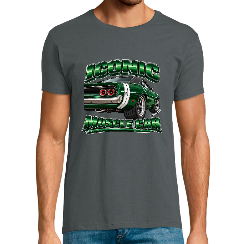 T-shirt Homme REGENT FIT KLASSS "ICONIC MUSCLE CAR GREEN" col rond 150 gr