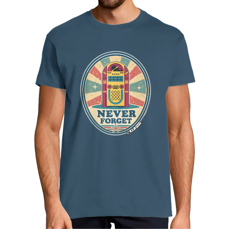 T-SHIRT HOMME KLASSS VINTAGE "Jukebox NEVER FORGET", col rond 150 gr