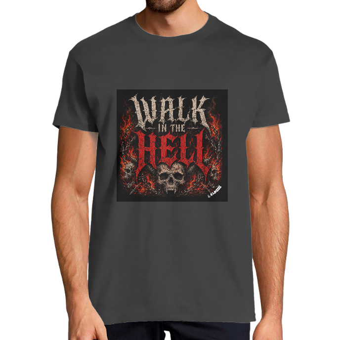 T-SHIRT HOMME "WALK IN THE HELL" KLASSS col rond 190 gr