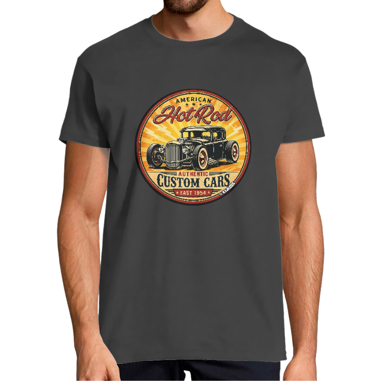 T-SHIRT HOMME "HOT ROD CUSTOM CARS" KLASSS col rond 190 gr