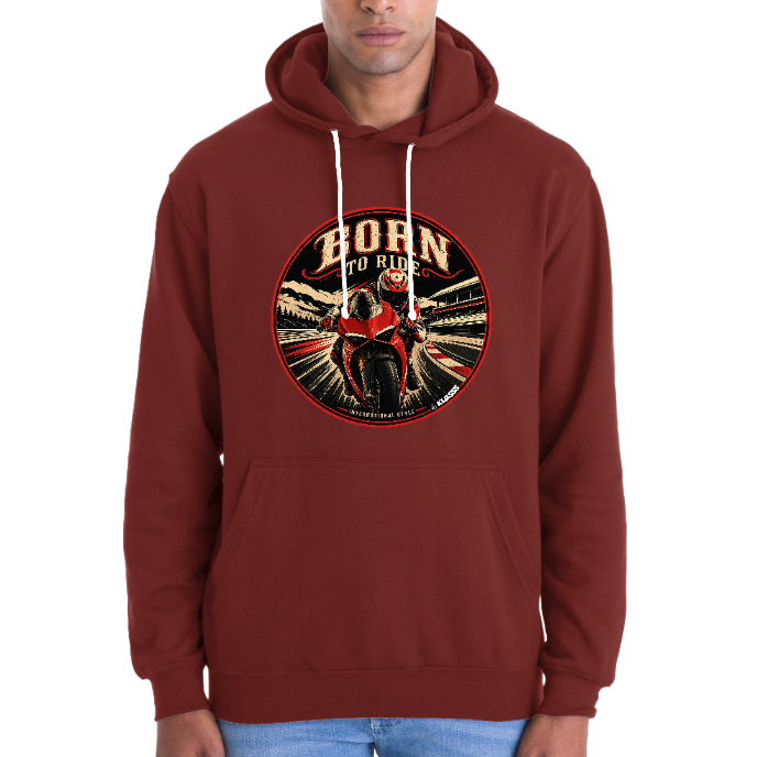SWEAT A CAPUCHE HOMME KLASSS VINTAGE "BORN TO RIDE MOTO" - production certifiée WRAP