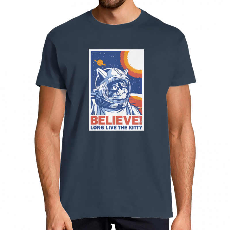T-SHIRT CHAT VINTAGE BELIEVE HOMME